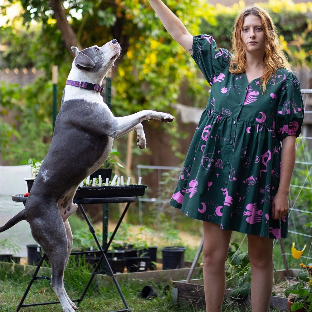 Lazy Oaf x Laura Callaghan Hidden Symbols Puff Sleeve Dress